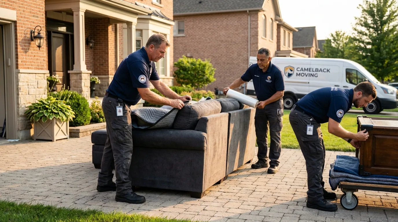 Large estate moving crew wrapping furniture in Bridgton, ME
